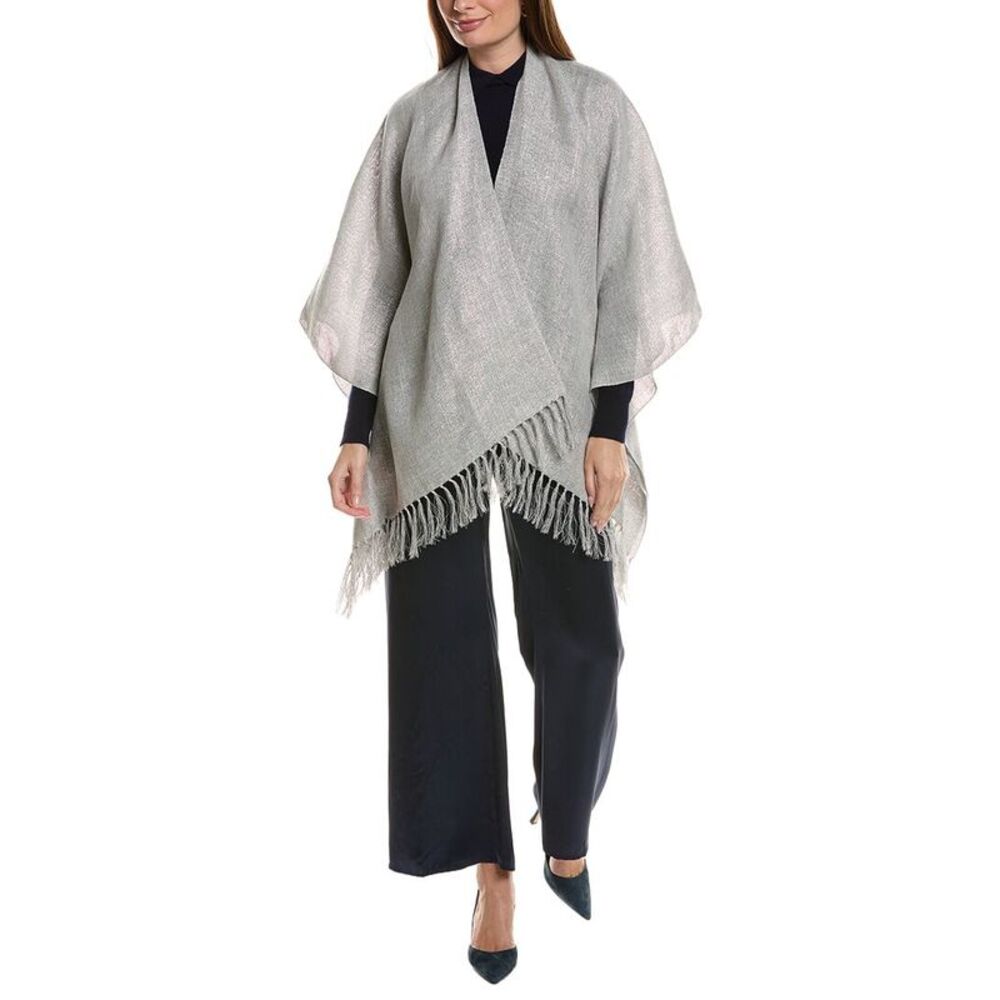 Brunello Cucinelli Open Front Linen-Blend Poncho, Metallic